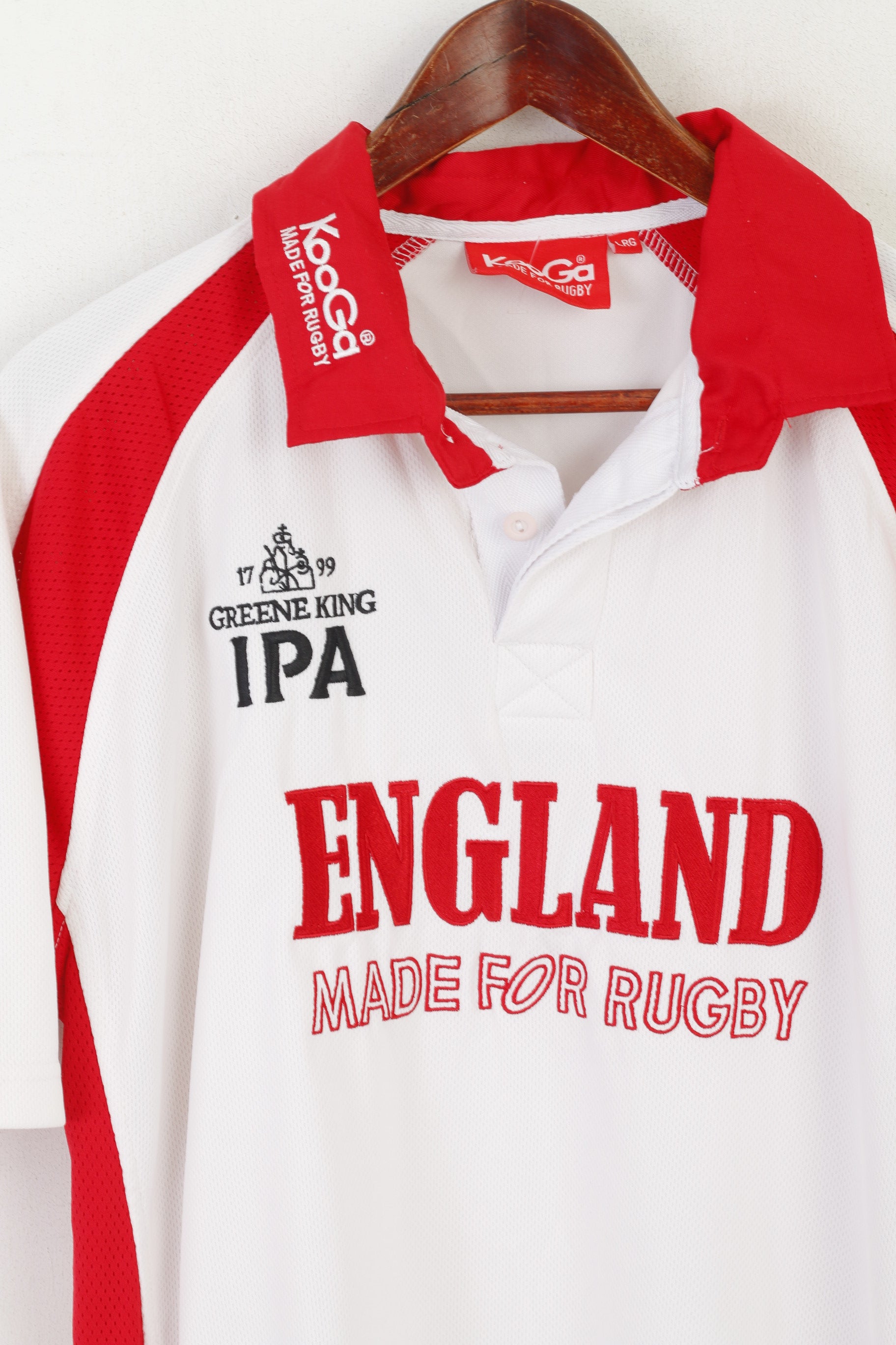 Kooga Hommes L Polo Blanc Rouge Angleterre Rugby Greene King IPA Sportswear Haut