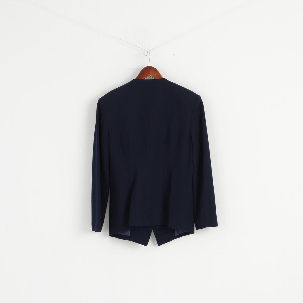 Anne French Women 10 S Blazer Blu 100% lana Giacca vintage con perline anni '90