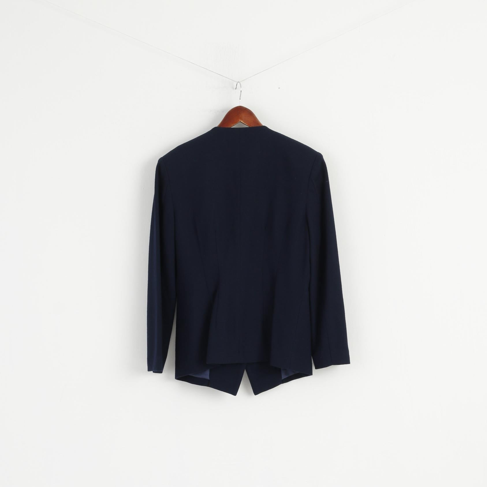 Anne French Women 10 S Blazer Blu 100% lana Giacca vintage con perline anni '90