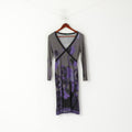 United Colors Of Benetton Femme XS Robe Midi Gris Violet Imprimé Floral Col V Manches Longues