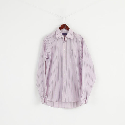 Austin Reed Uomo 16.5 42 XL Camicia casual Top in cotone a maniche lunghe a righe rosa