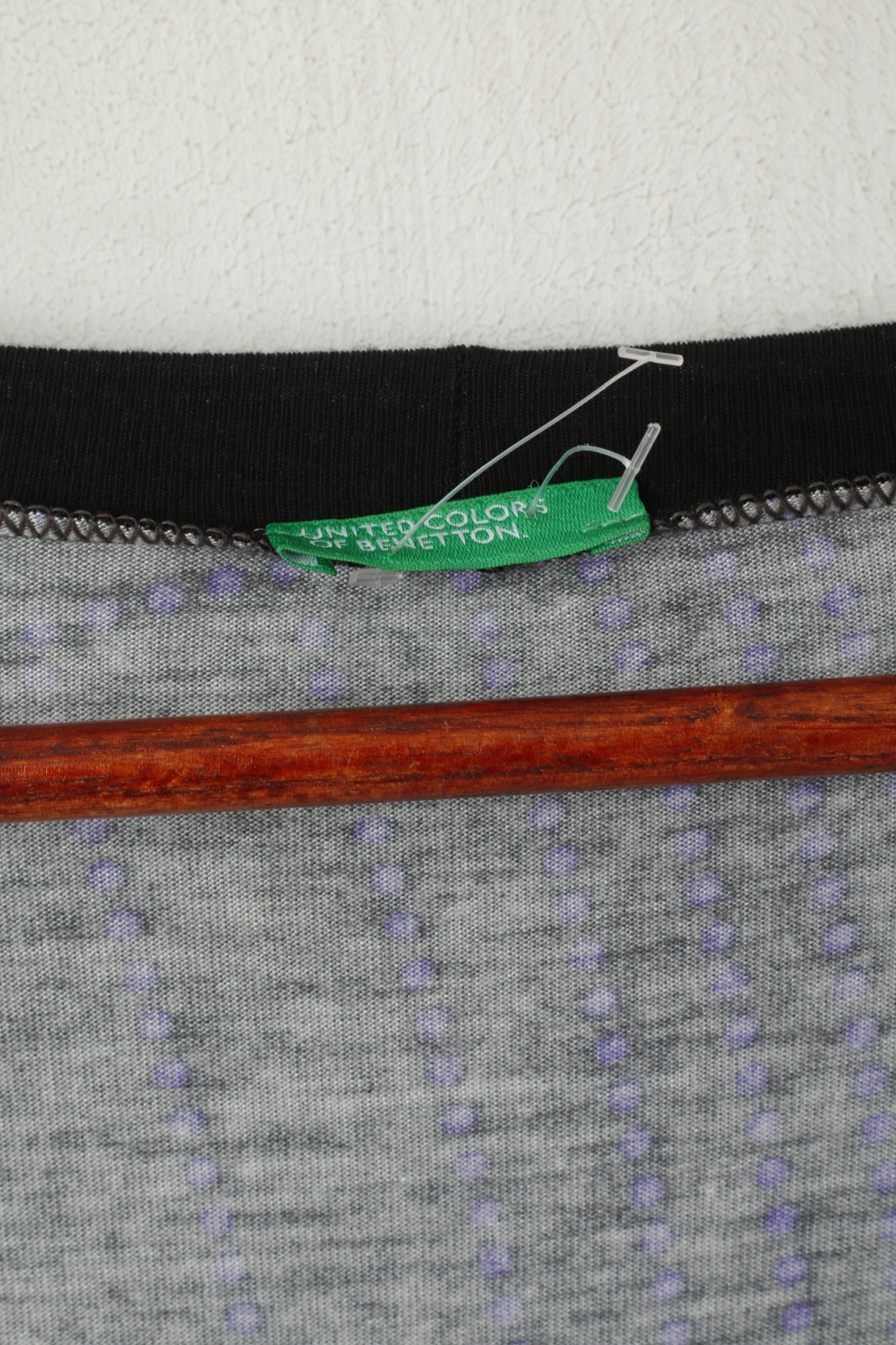 United Colors Of Benetton Women XS Midi Dress Gray Purple Floral Print V Neck Long Sleeve