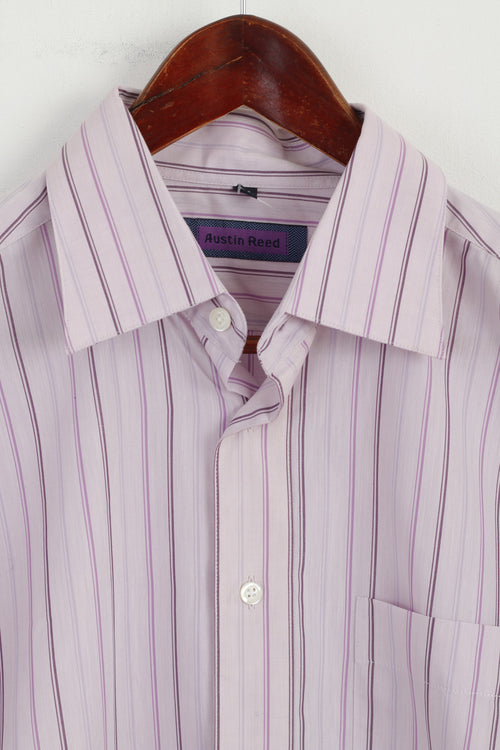Austin Reed Hommes 16,5 42 XL Chemise décontractée Rose Rayé Manches Longues Haut en Coton
