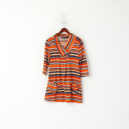 Stella Morgan Women 12 M Tunic Jumper Orange Striped 7/8 Sleeve Pockets Top
