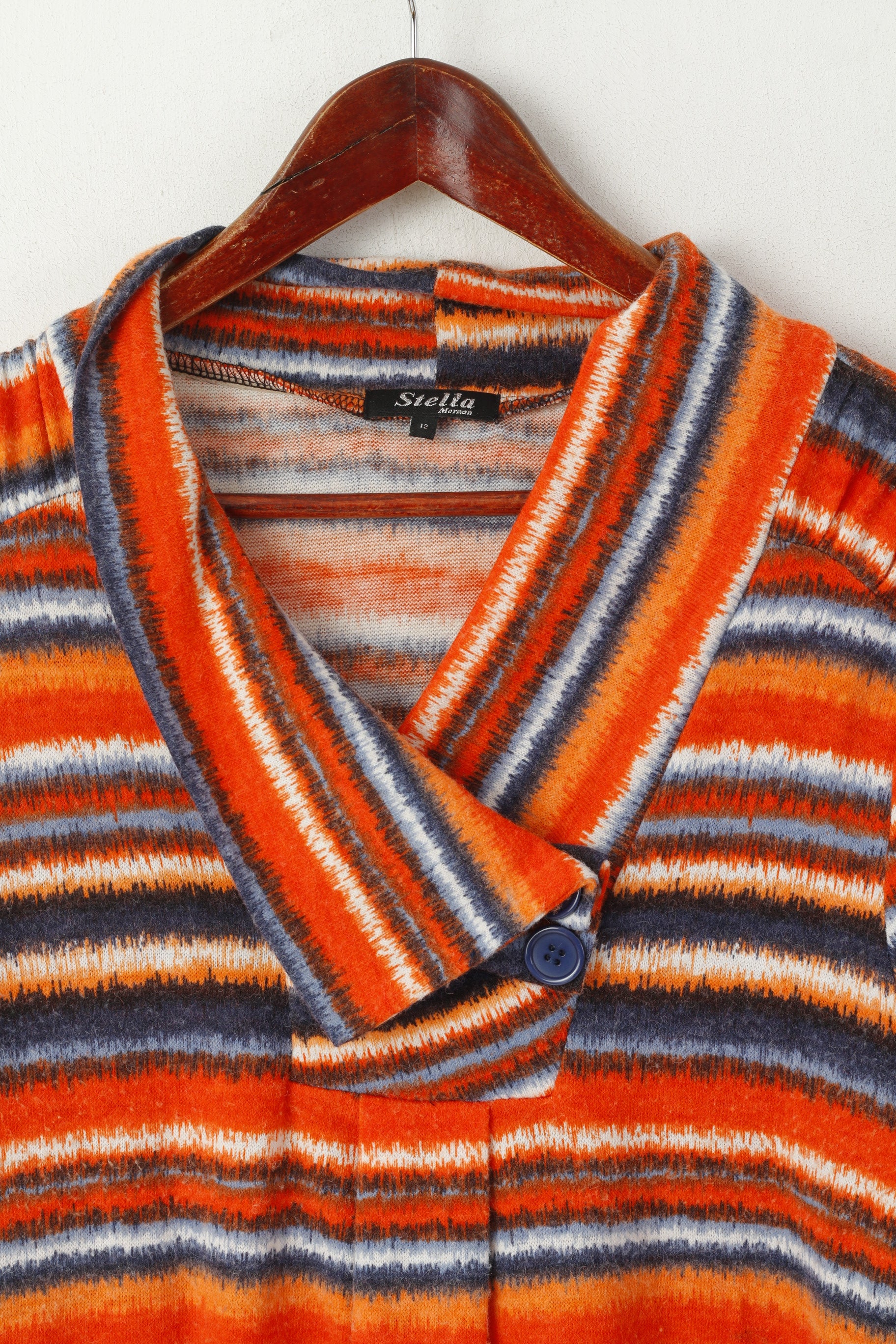 Stella Morgan Women 12 M Tunic Jumper Orange Striped 7/8 Sleeve Pockets Top