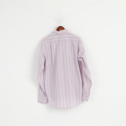 Austin Reed Uomo 16.5 42 XL Camicia casual Top in cotone a maniche lunghe a righe rosa