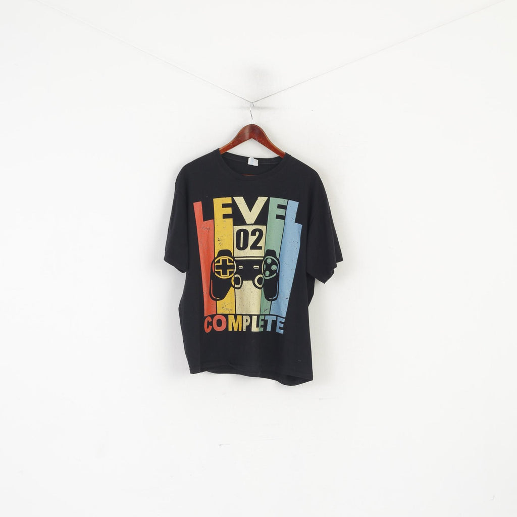 Port & Company Men XL T-Shirt Black Cotton Graphic Level Complete Game Top