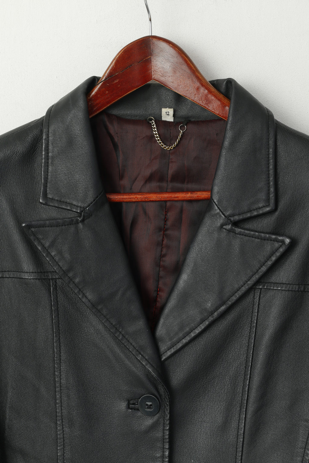 Freemans Women 12 S Coat Black Leather Single Breasted Classic Top