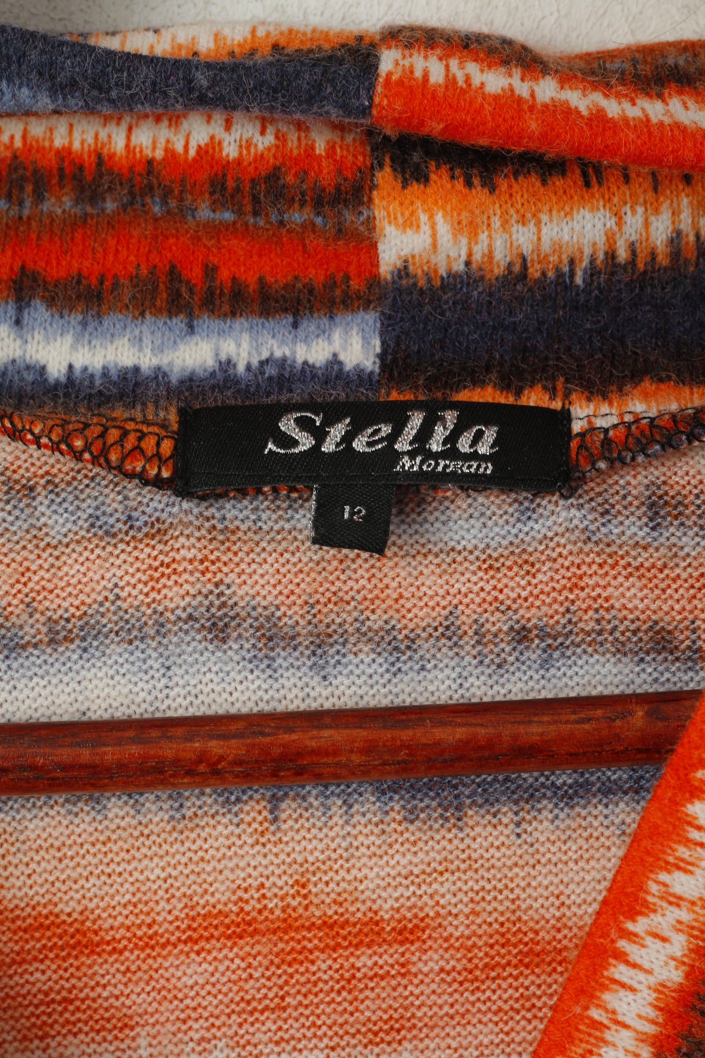 Stella Morgan Women 12 M Tunic Jumper Orange Striped 7/8 Sleeve Pockets Top