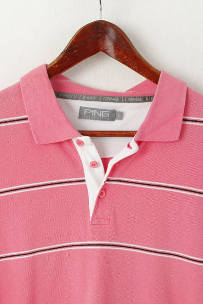 Polo sportiva da uomo della collezione PING L. Top sportivo con bottoni dettagliati a righe in cotone rosa