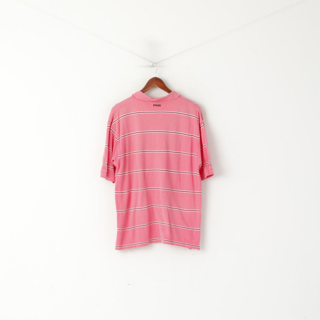 Polo sportiva da uomo della collezione PING L. Top sportivo con bottoni dettagliati a righe in cotone rosa
