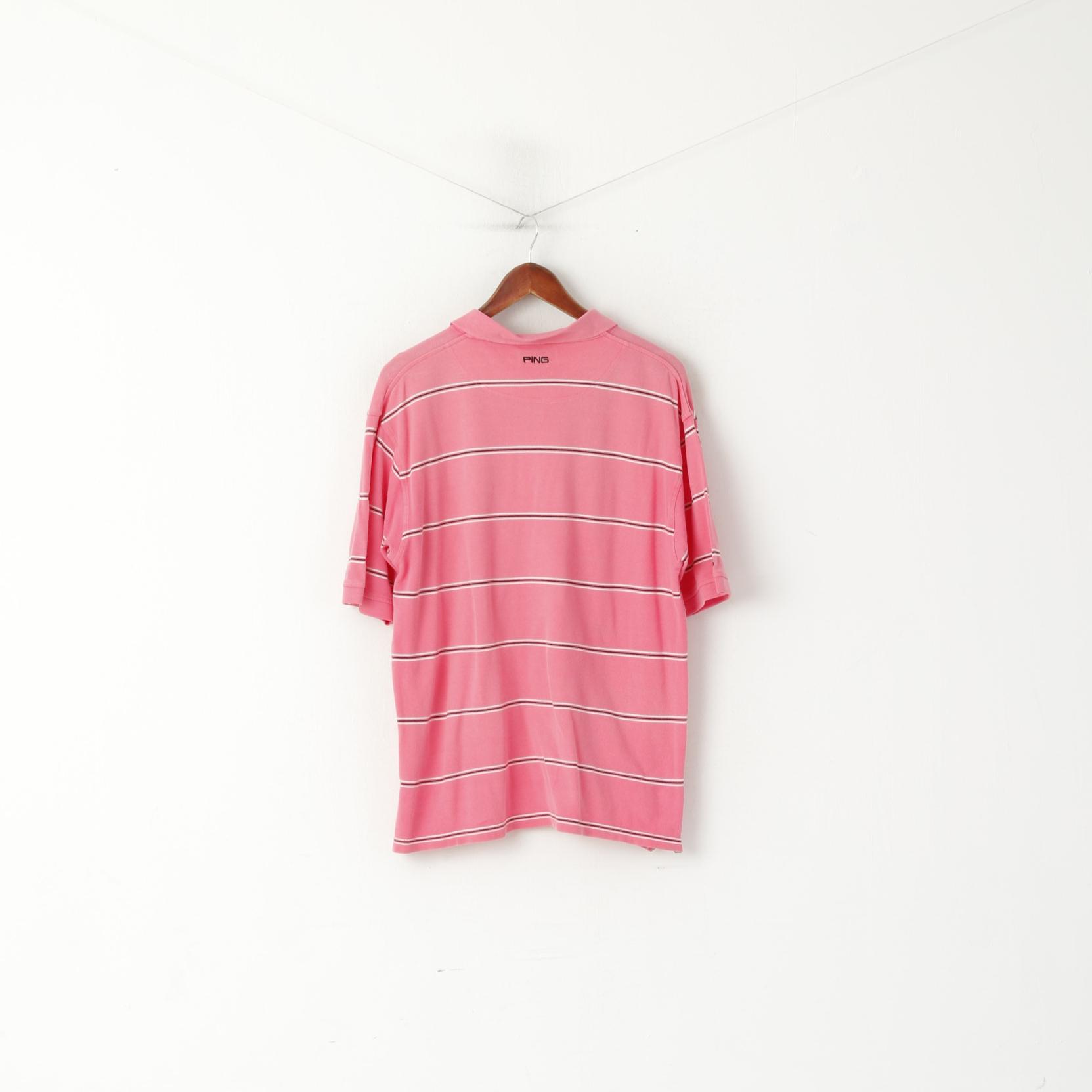 Polo sportiva da uomo della collezione PING L. Top sportivo con bottoni dettagliati a righe in cotone rosa