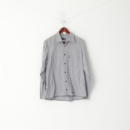 Armani Jeans Men M (S) Casual Shirt Grey Striped Cotton Long Sleeve Logo Top