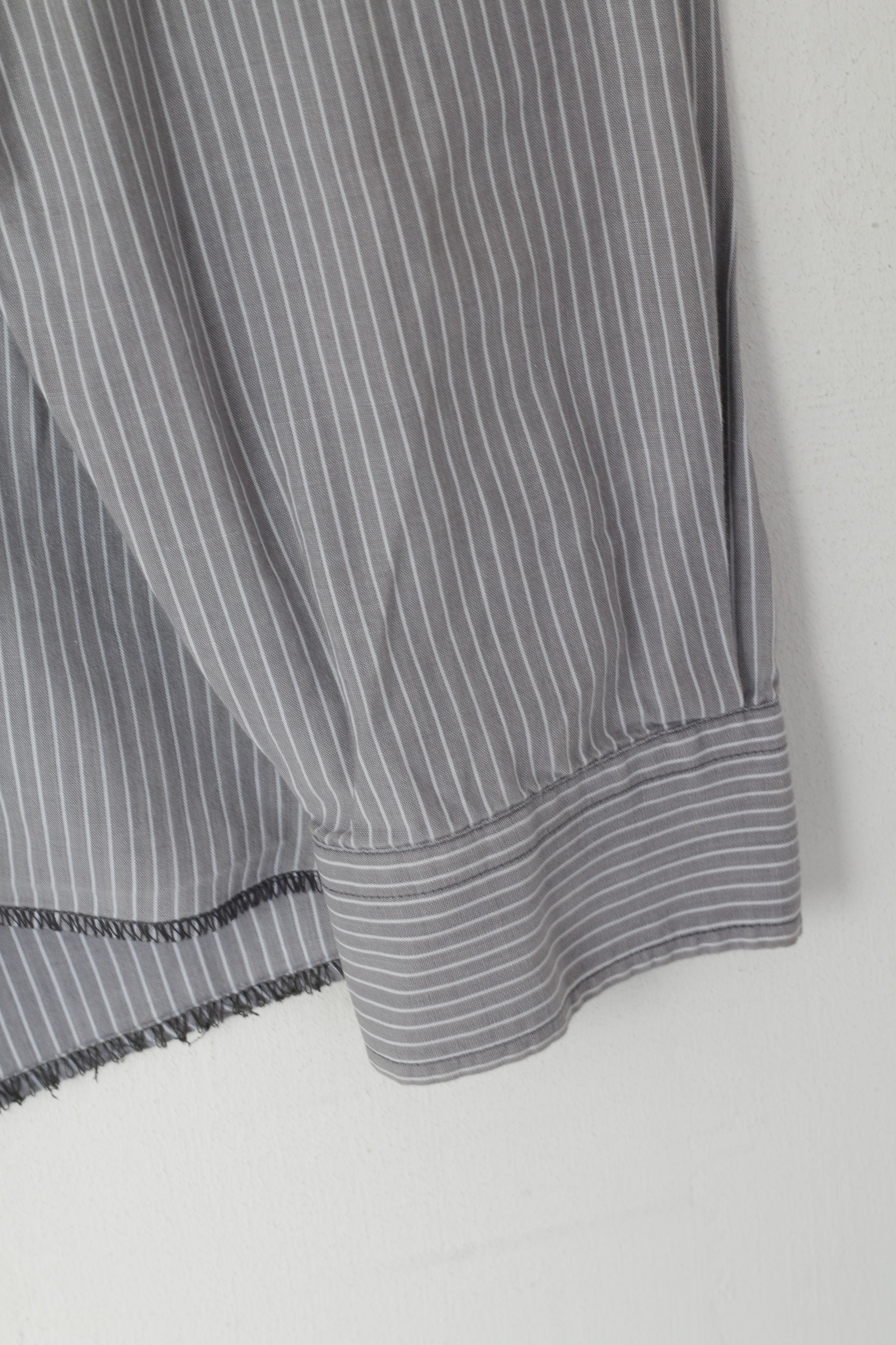 Armani Jeans Men M (S) Casual Shirt Grey Striped Cotton Long Sleeve Logo Top