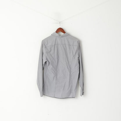 Armani Jeans Men M (S) Casual Shirt Grey Striped Cotton Long Sleeve Logo Top