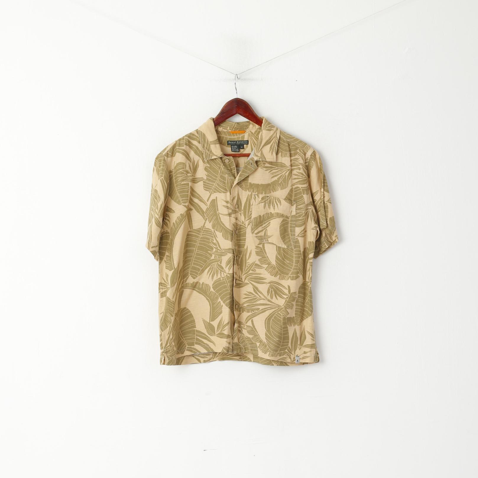 Royal Robbins Men M Casual Shirt Cream Hawaii Travel Linen Outdoor Short Sleeve Top