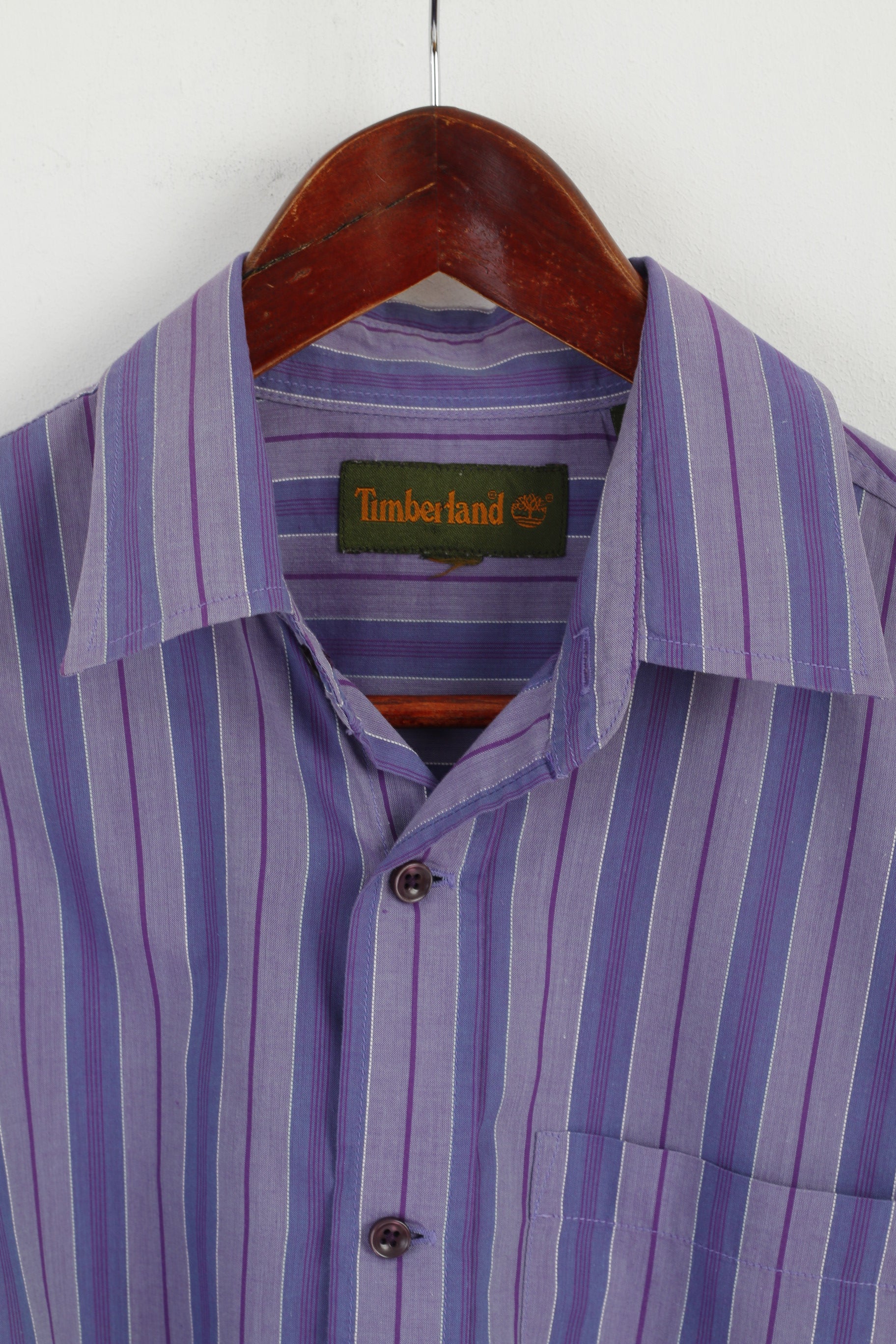 Timberland Men M Casual Shirt Purple Striped Cotton Long Sleeve Classic Top