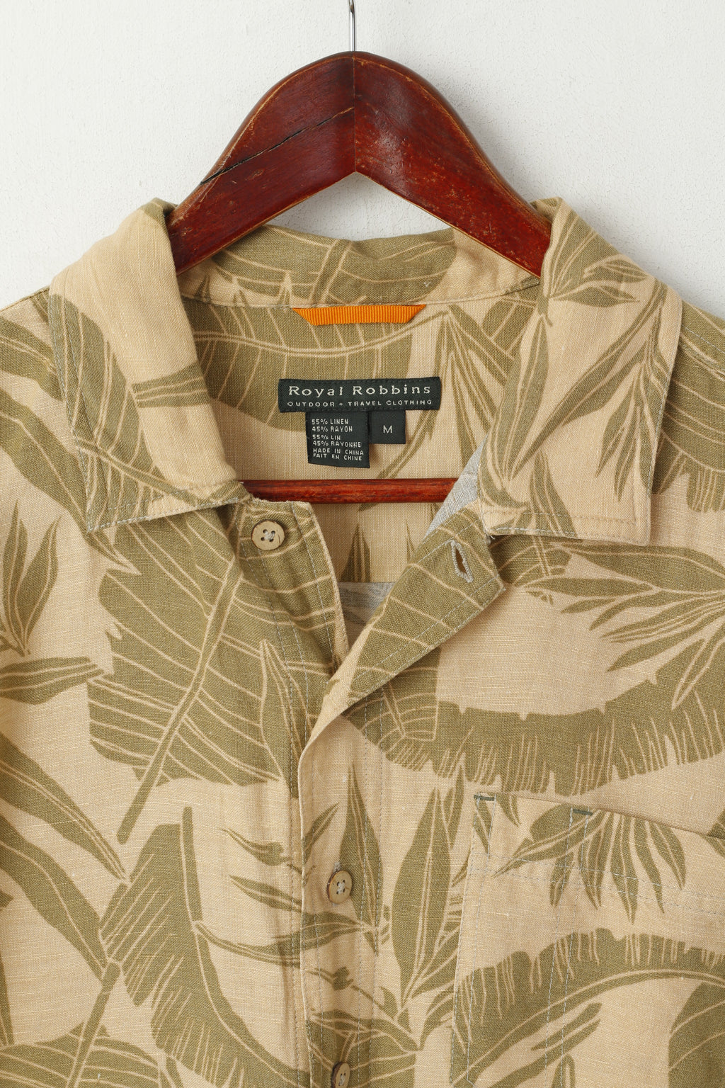 Royal Robbins Men M Casual Shirt Cream Hawaii Travel Linen Outdoor Short Sleeve Top