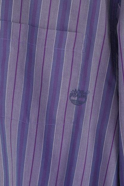 Timberland Men M Casual Shirt Purple Striped Cotton Long Sleeve Classic Top