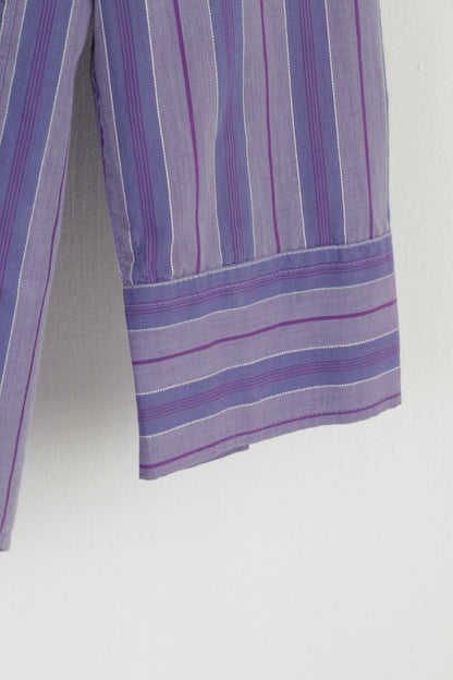 Timberland Men M Casual Shirt Purple Striped Cotton Long Sleeve Classic Top