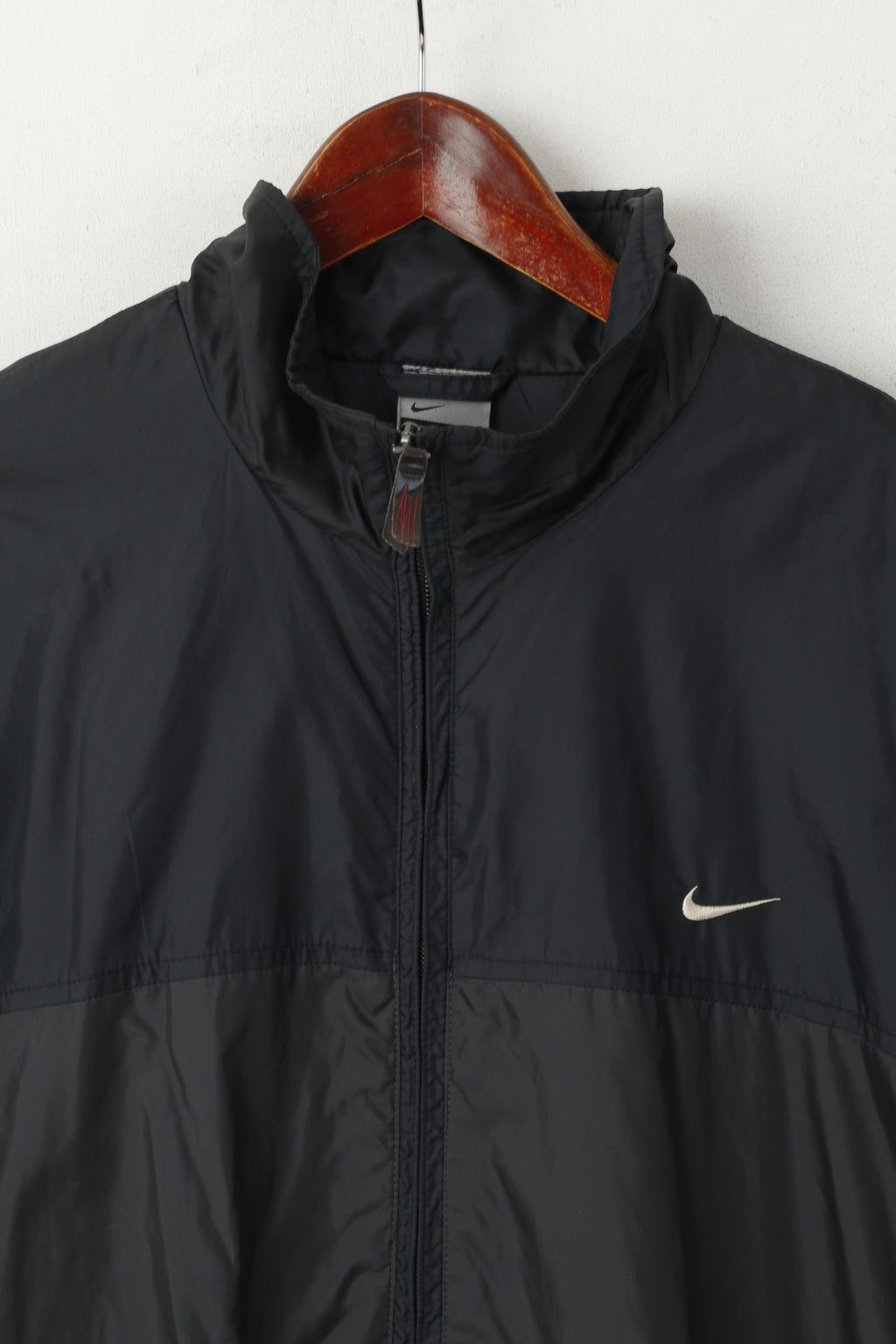 Nike Homme L 183 Veste Noir Nylon Imperméable Full Zip vintage Sportswear Top