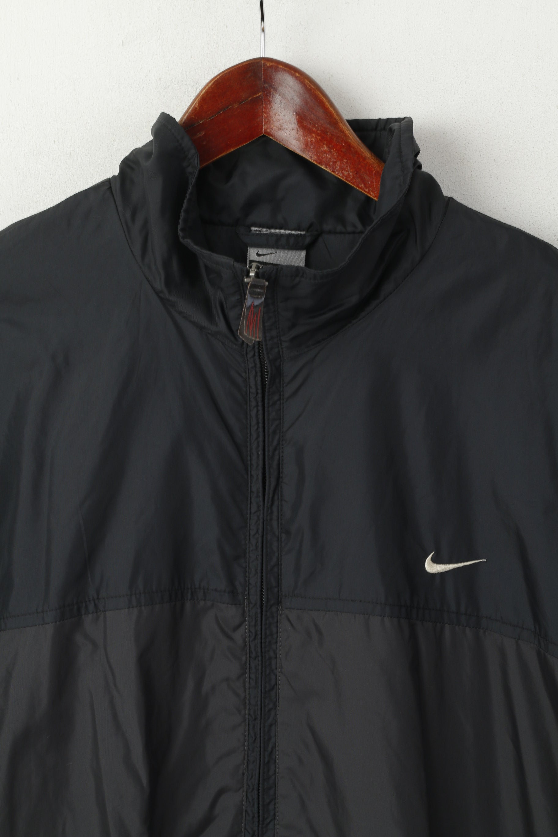Nike Homme L 183 Veste Noir Nylon Imperméable Full Zip vintage Sportswear Top