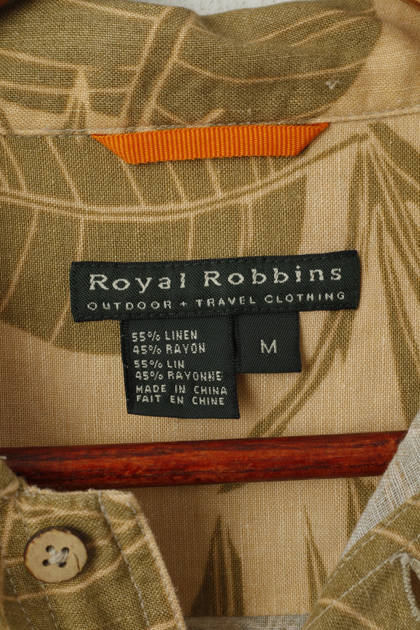 Royal Robbins Men M Casual Shirt Cream Hawaii Travel Linen Outdoor Short Sleeve Top