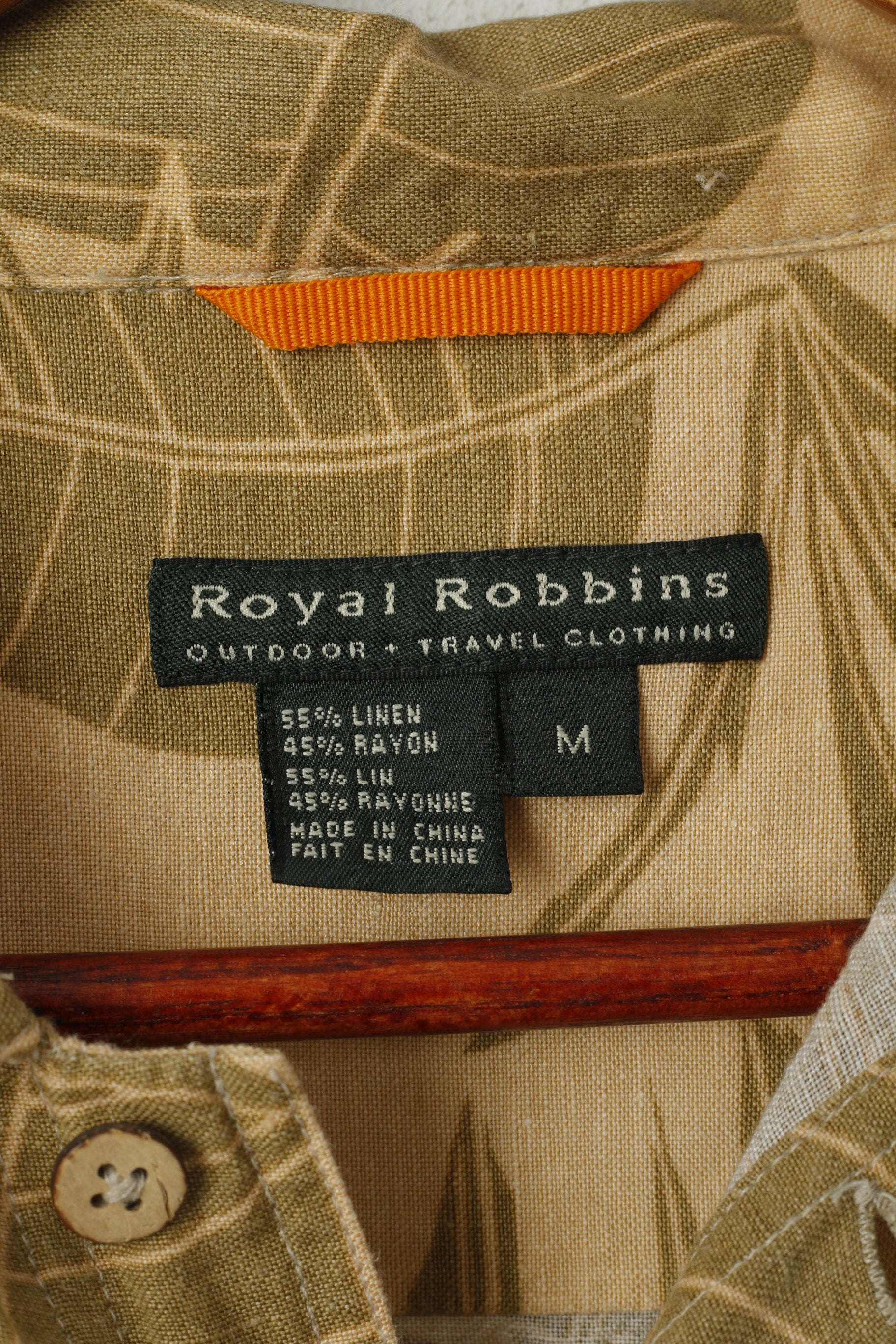 Royal Robbins Men M Casual Shirt Cream Hawaii Travel Linen Outdoor Short Sleeve Top