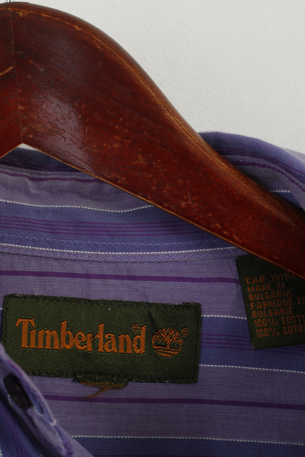 Timberland Men M Casual Shirt Purple Striped Cotton Long Sleeve Classic Top