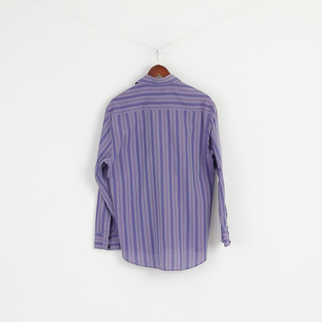 Timberland Men M Casual Shirt Purple Striped Cotton Long Sleeve Classic Top