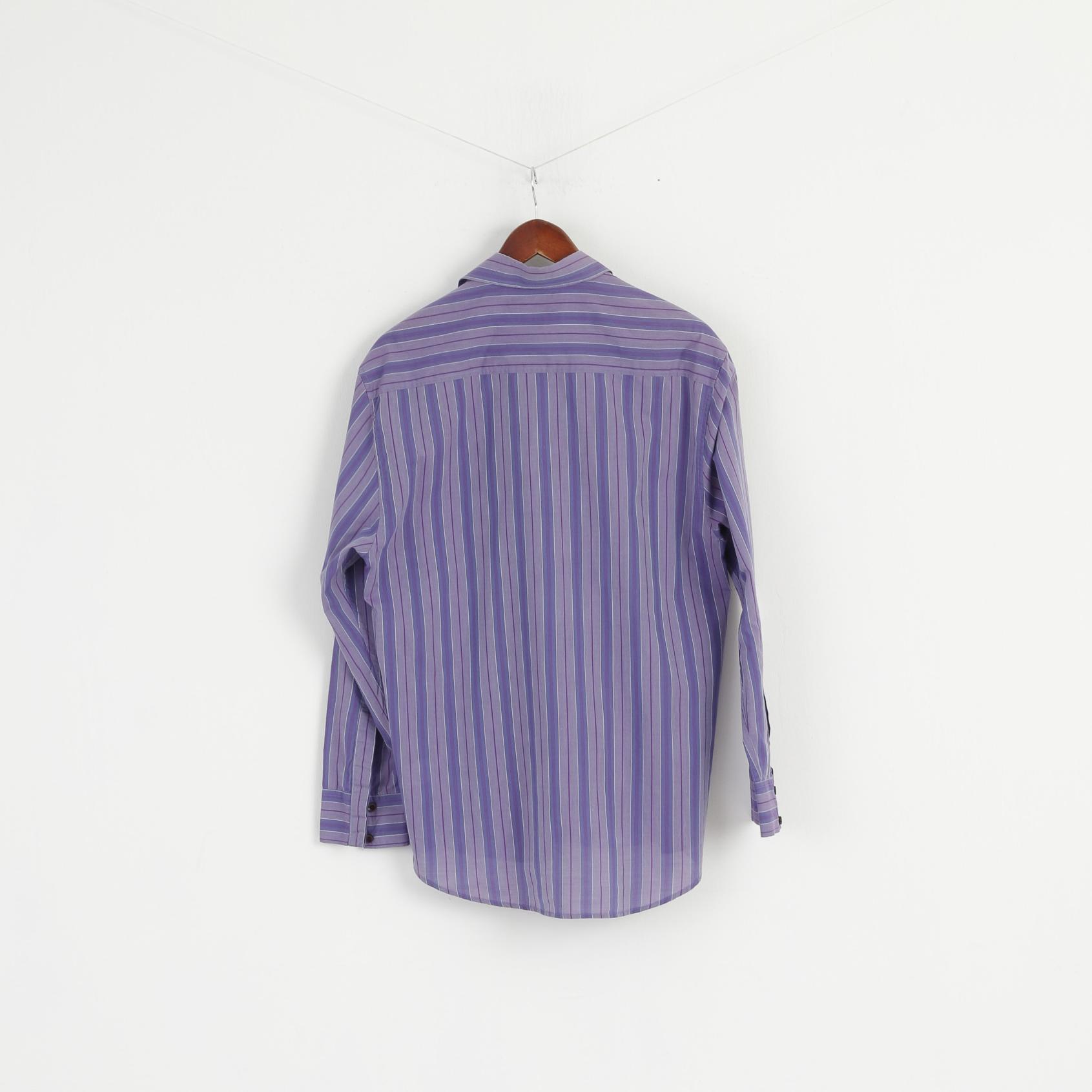 Timberland Men M Casual Shirt Purple Striped Cotton Long Sleeve Classic Top