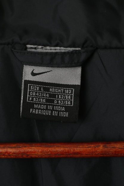 Giacca Nike Uomo L 183 Giacca sportiva vintage in nylon nero impermeabile con zip intera