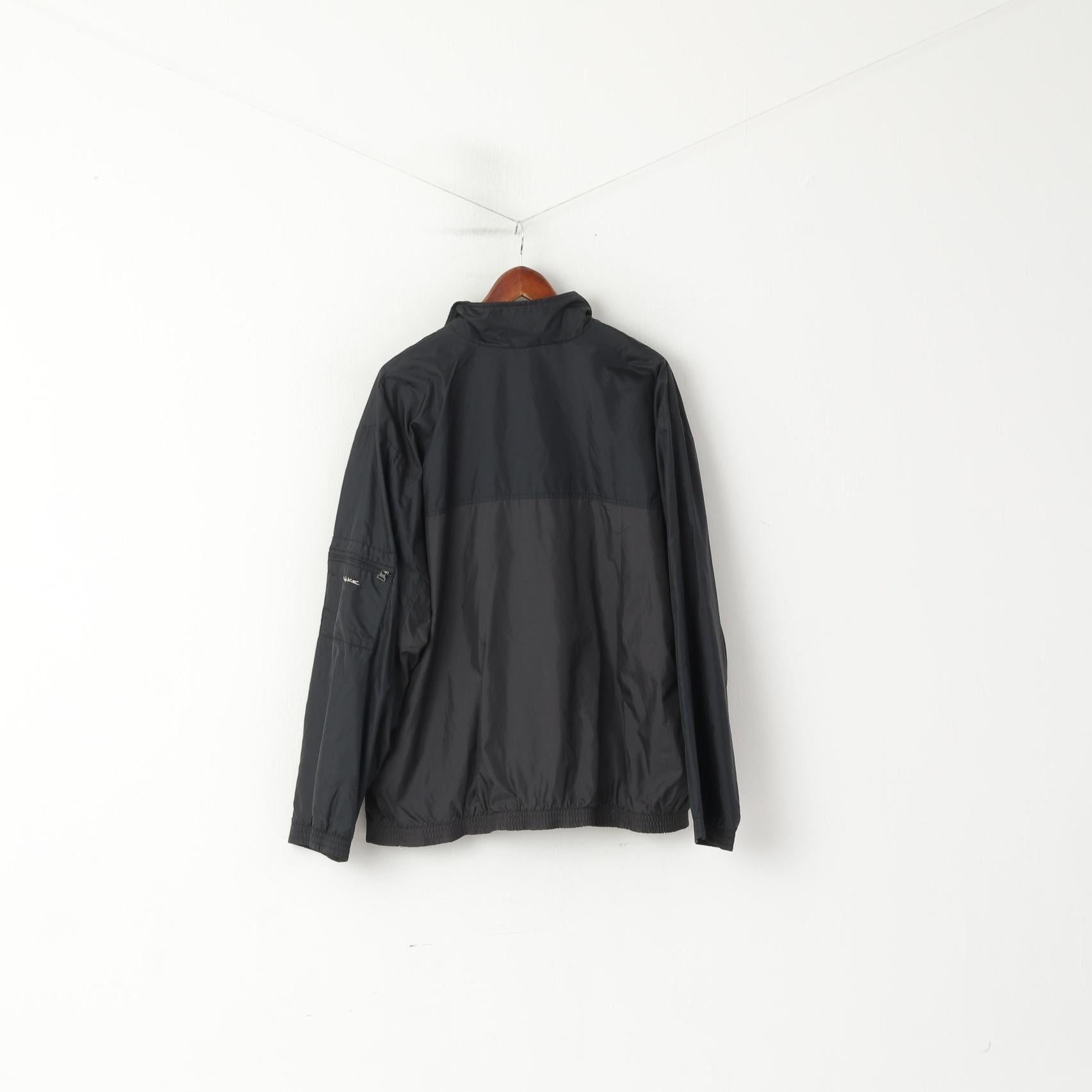 Nike Homme L 183 Veste Noir Nylon Imperméable Full Zip vintage Sportswear Top