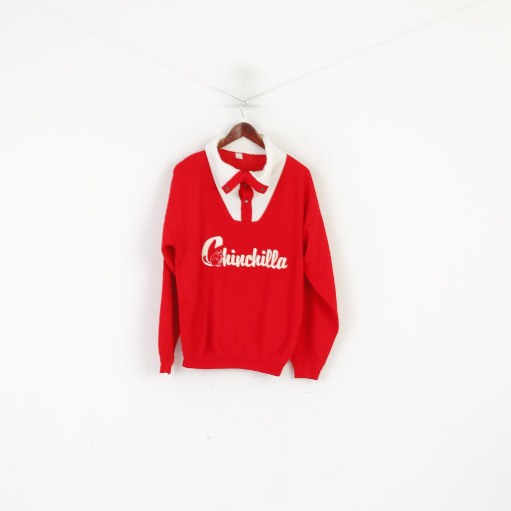 Fiocchi Italy Men L Sweatshirt Red Vintage Cotton Chinchilla Graphic 80s Unisex Jumper