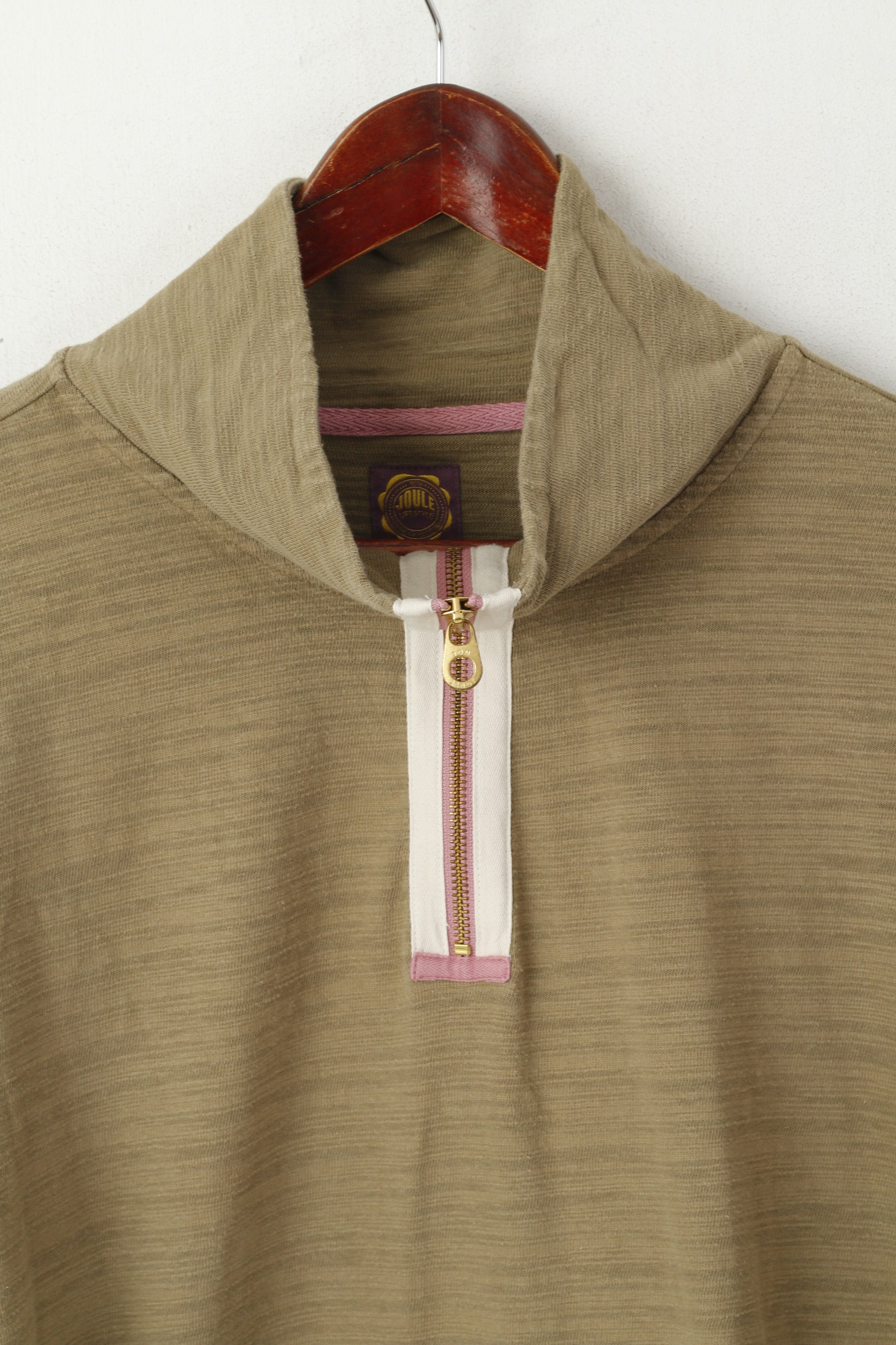 Felpa Tom Joule da donna 12 M. Top sportivo in morbido cotone con zip e collo kaki