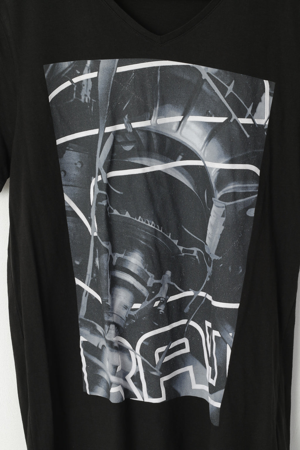 G-Star RAW Men L Shirt Noir Coton Col V Coton Graphique Levion 1 Slim Top