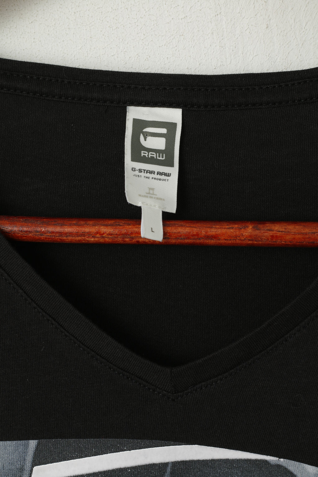 G-Star RAW Men L Shirt Noir Coton Col V Coton Graphique Levion 1 Slim Top