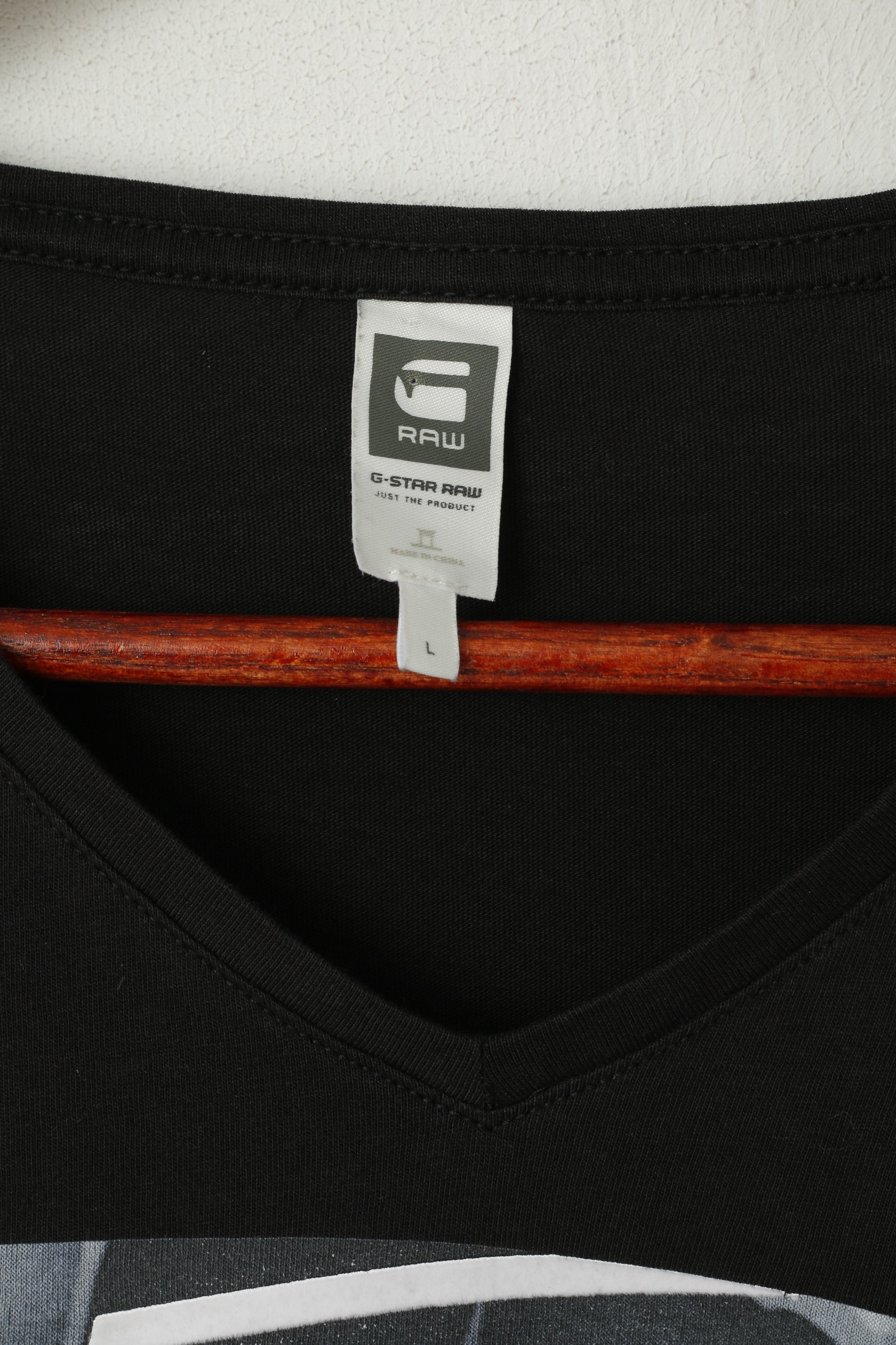 G-Star RAW Men L Shirt Noir Coton Col V Coton Graphique Levion 1 Slim Top