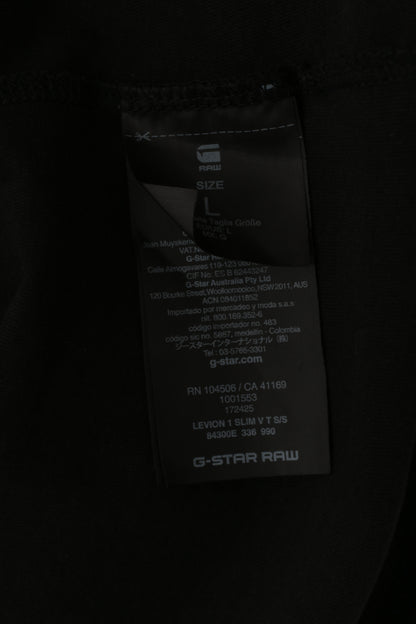 Camicia G-Star RAW da uomo a maniche lunghe in cotone nero con scollo a V, grafica Levion 1, top slim