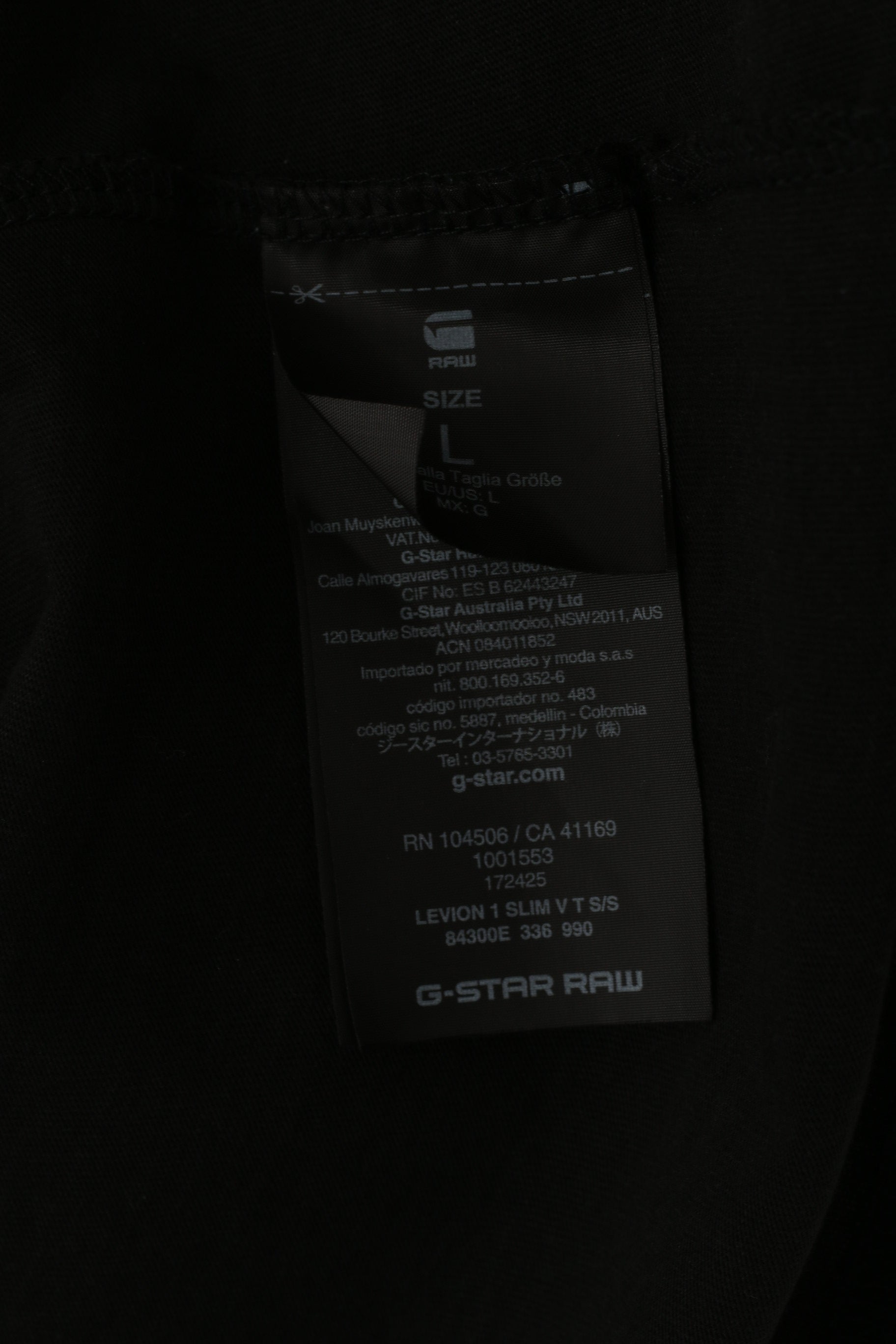 G-Star RAW Men L Shirt Noir Coton Col V Coton Graphique Levion 1 Slim Top