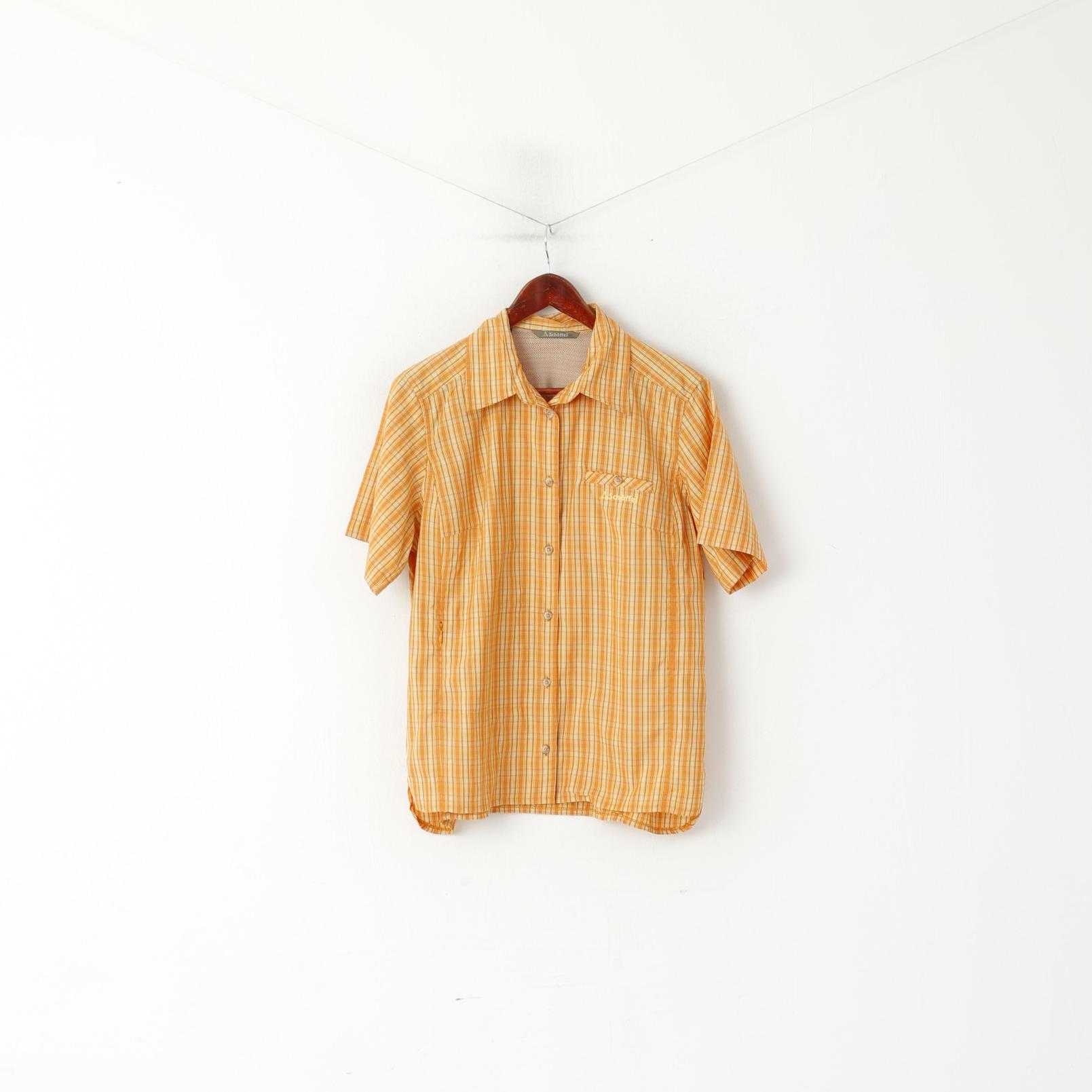 Schoffel Women 42 L Casual Shirt Orange Checkered Outdoor Vintage Mountain Top