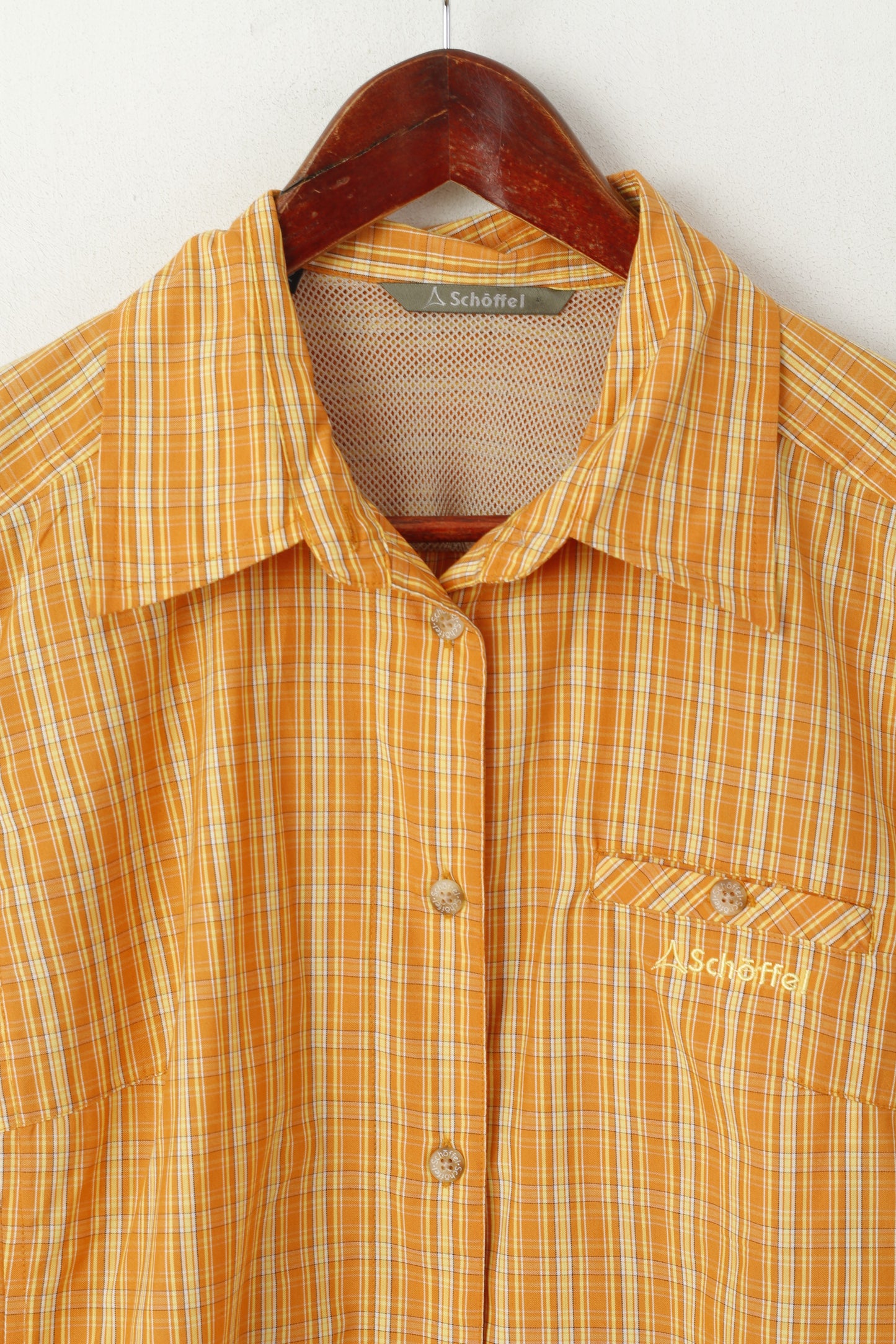 Schoffel Women 42 L Casual Shirt Orange Checkered Outdoor Vintage Mountain Top