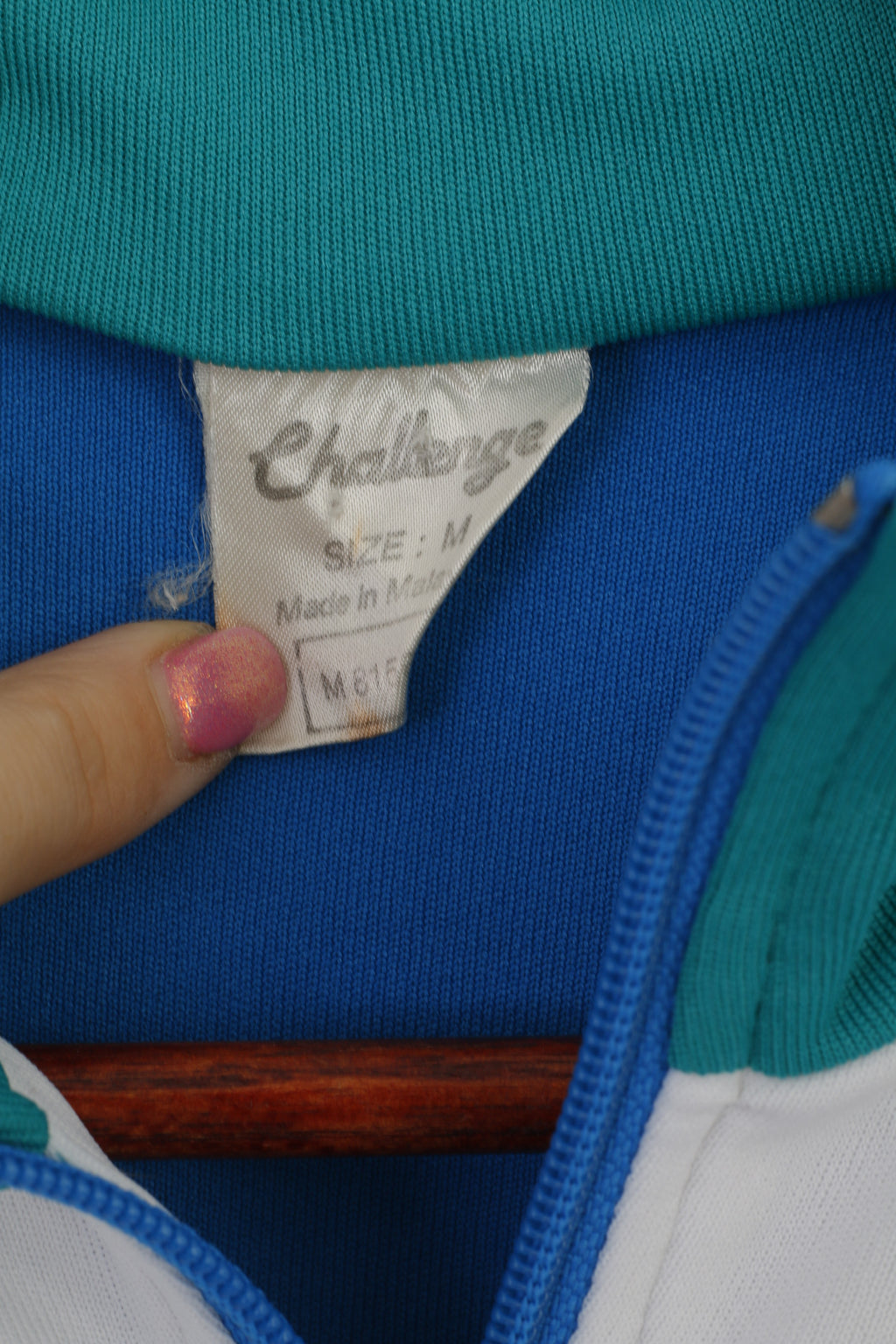 Challenge Men M Sweatshirt Bleu Brillant vintage 90s Full Zipper Sportswear Top