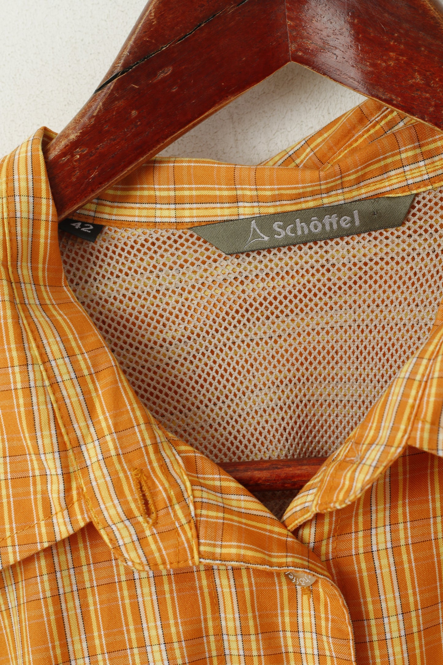 Schoffel Women 42 L Casual Shirt Orange Checkered Outdoor Vintage Mountain Top