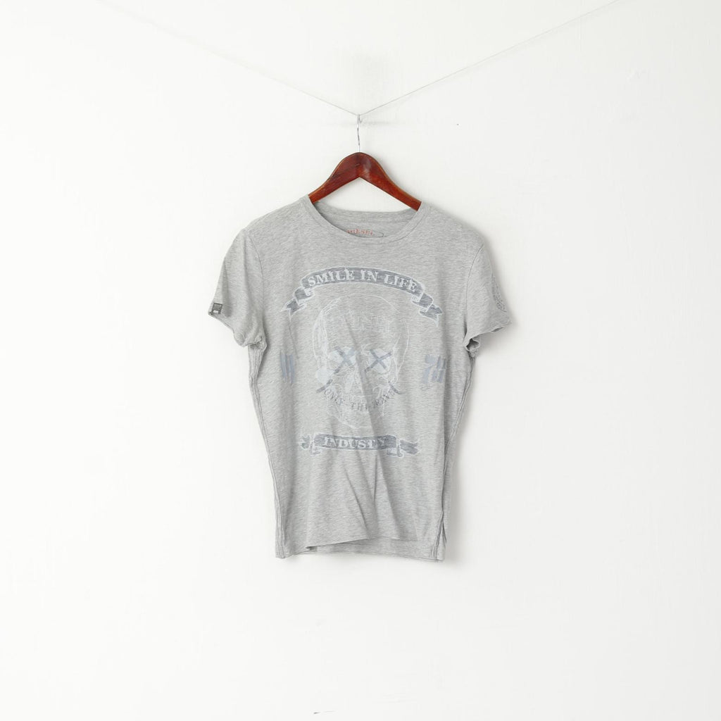 Diesel Industry – chemise à col ras du cou pour homme, haut en coton gris, avec sourire dans la vie