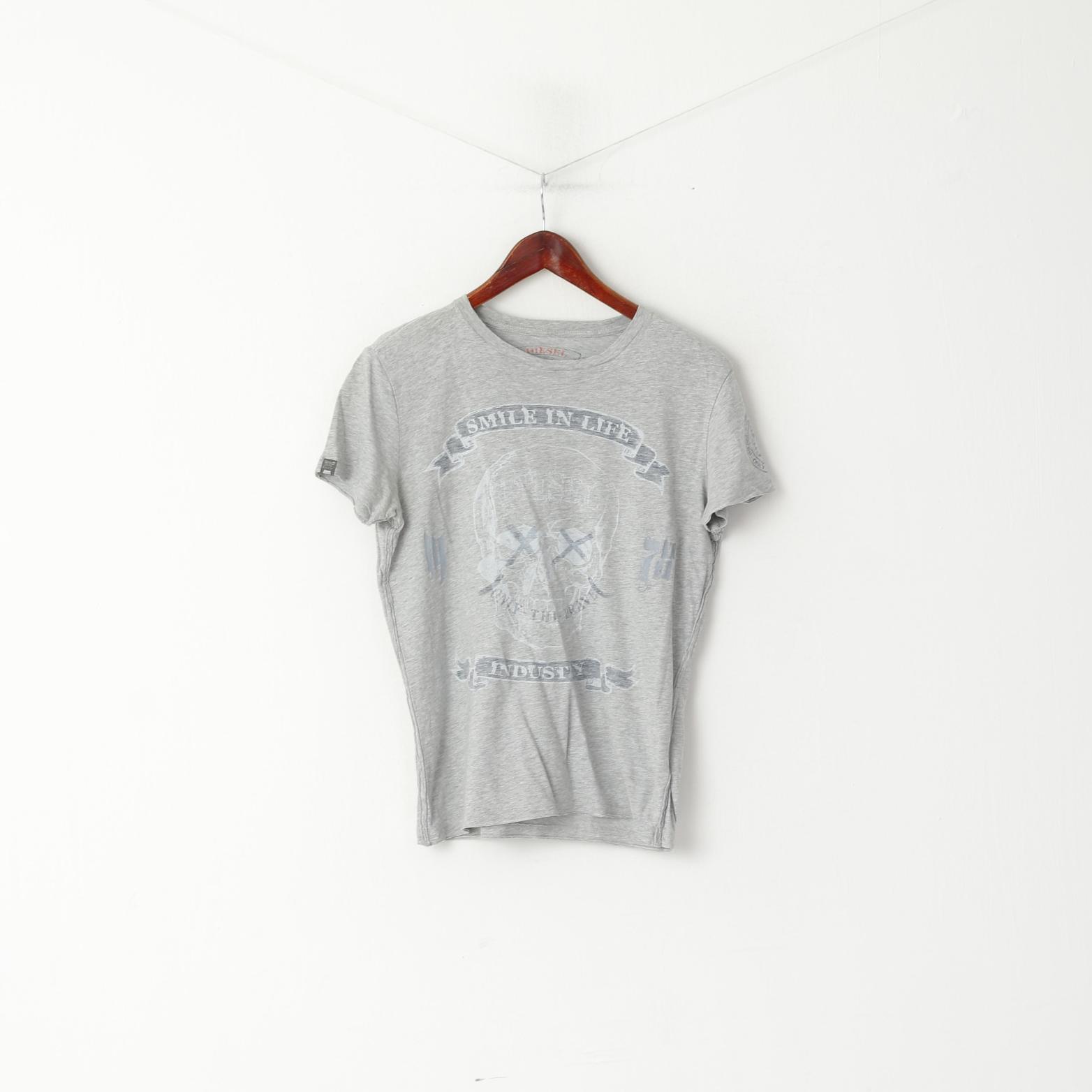 Diesel Industry – chemise à col ras du cou pour homme, haut en coton gris, avec sourire dans la vie