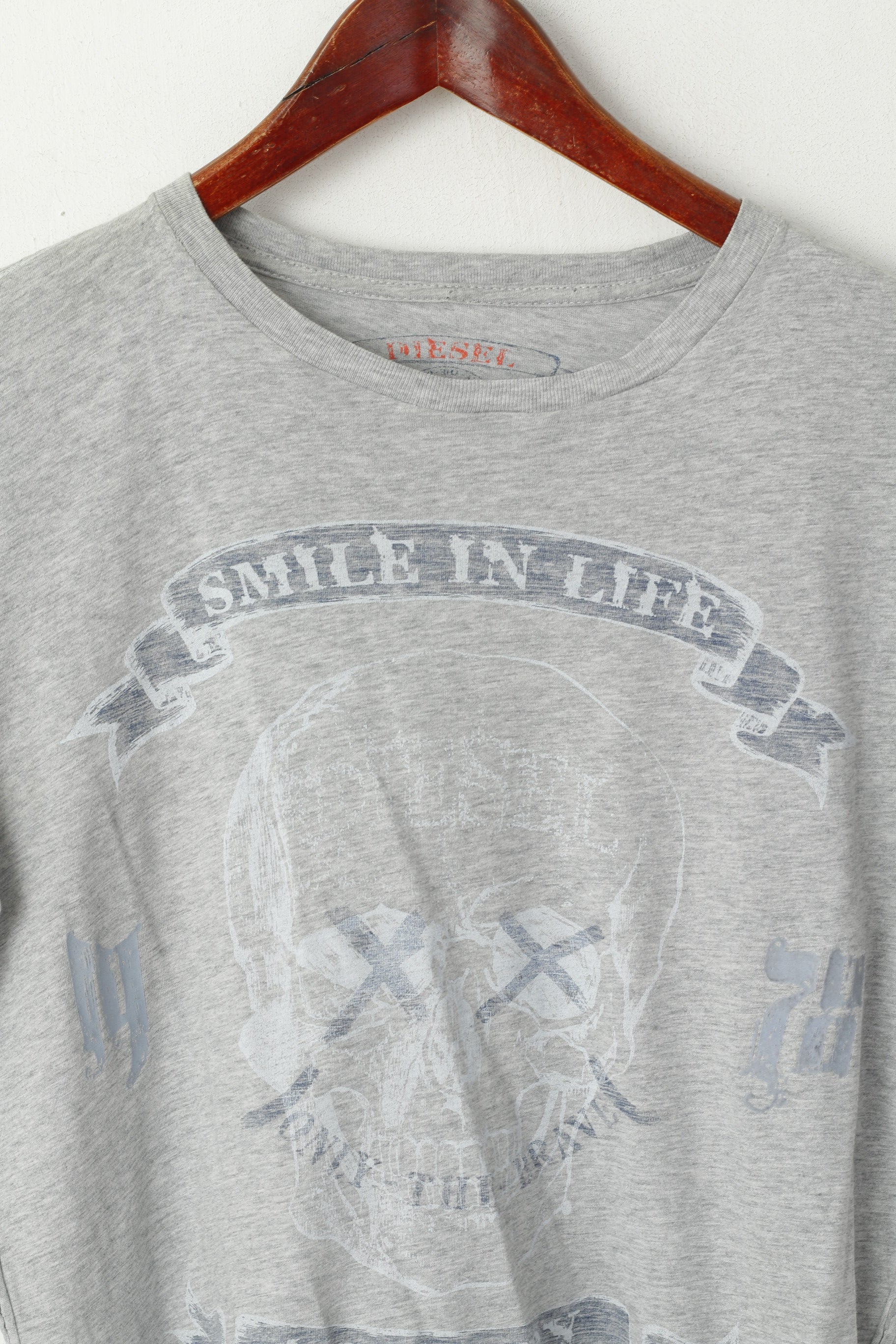 Diesel Industry Men S Shirt Grey Cotton Graphic Crew Neck Smile In