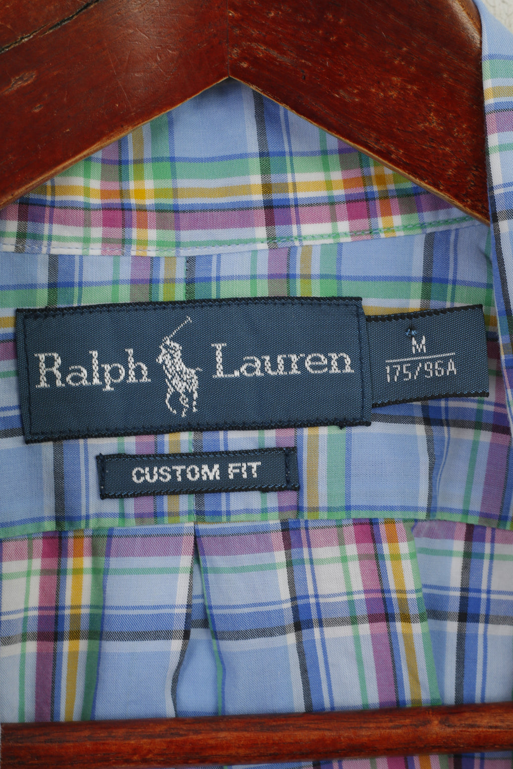 Ralph Lauren Men M Casual Shirt Blue Check Cotton Custom Fit Short Sleeve Top