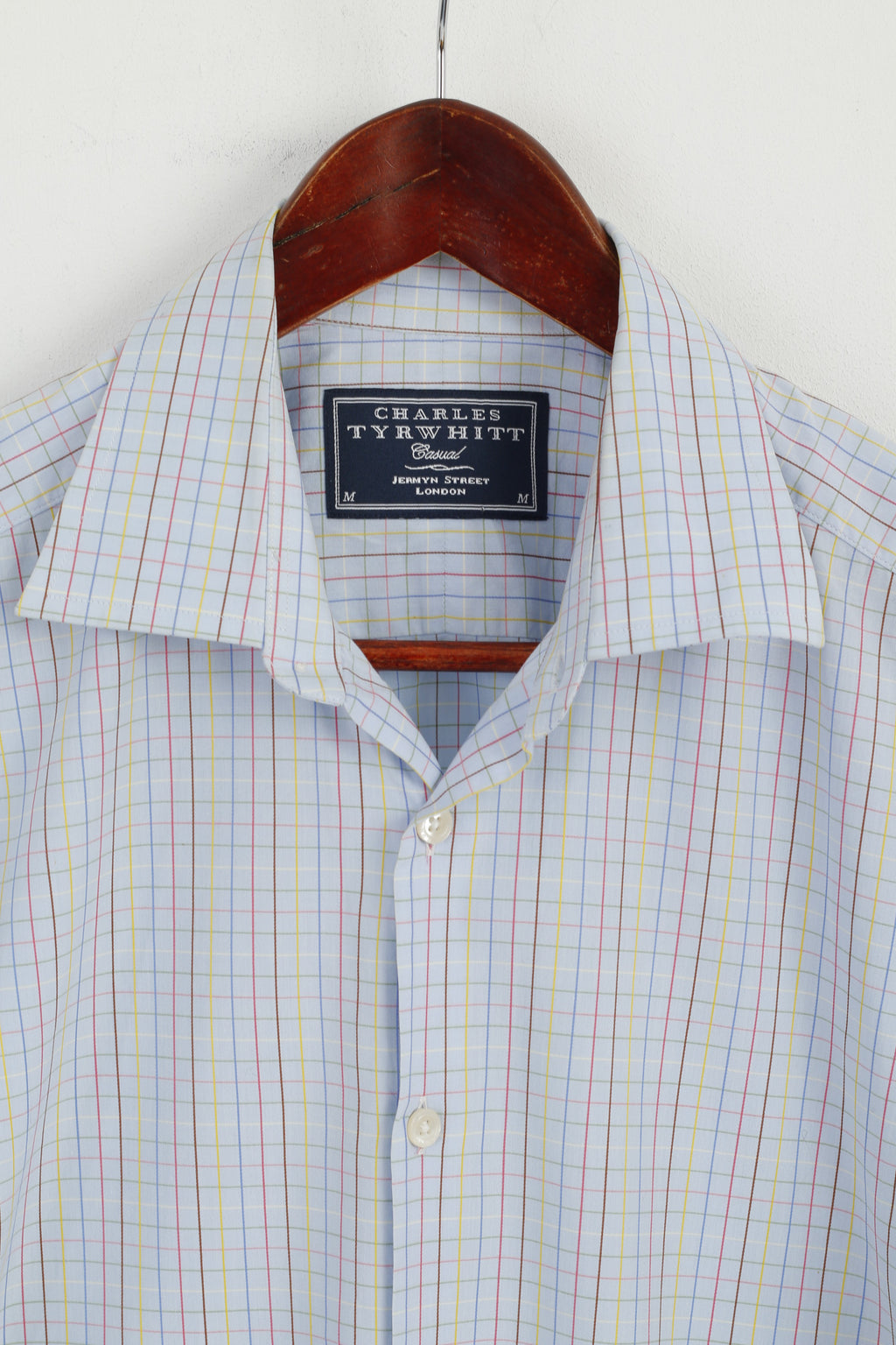 Charles Tyrwhitt Men M Casual Shirt Check Blue Cotton Long Sleeve Top