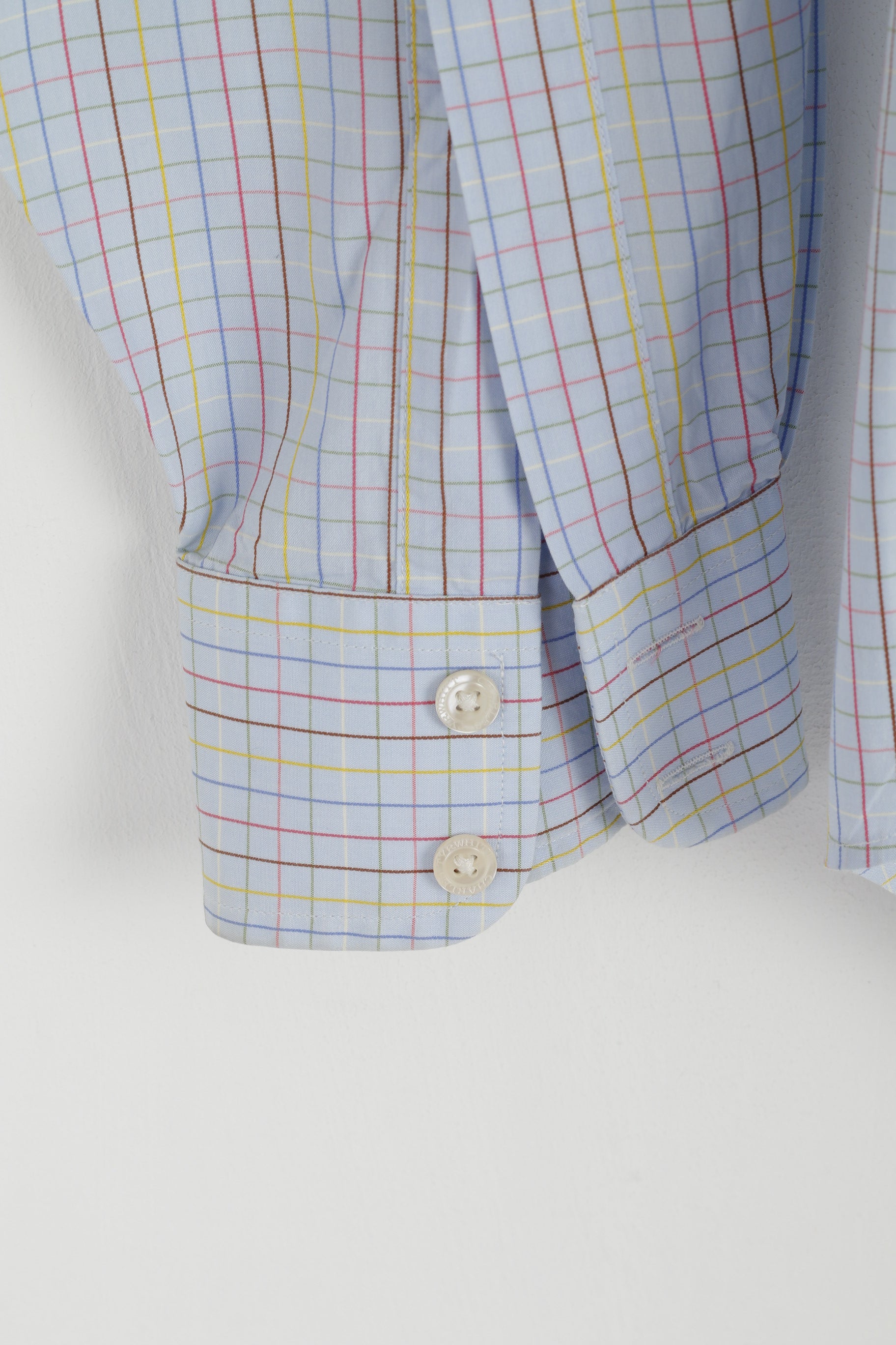 Charles Tyrwhitt Men M Casual Shirt Check Blue Cotton Long Sleeve Top